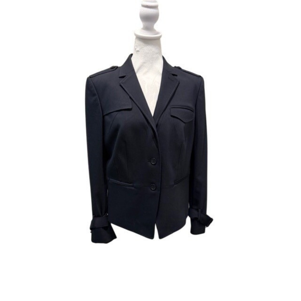 Ann Taylor Womens Sz 12 Military Blazer Jacket Navy Blue Gold Button Career NWT
